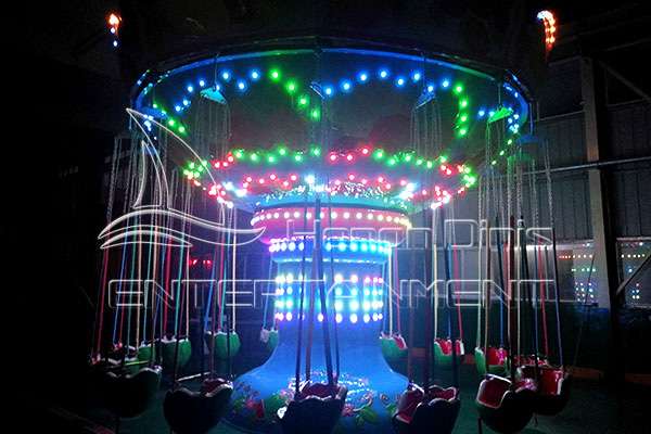 16-seat Cute Watermelon Amusement Flying Chair Park Rides with Beautiful Lights at Night Displayed in Dinis Plant
