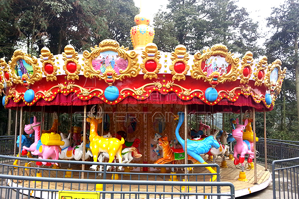 luxury adults carousel operating in upper drive mode