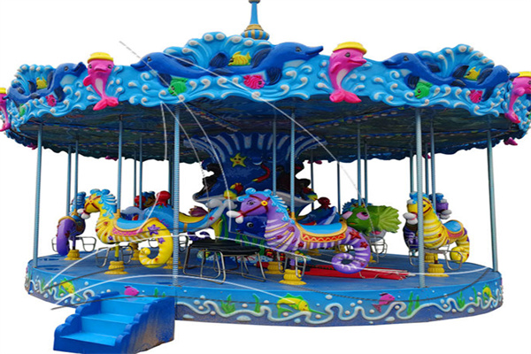 12 seats children ocean-themed carousel with seal creature figures