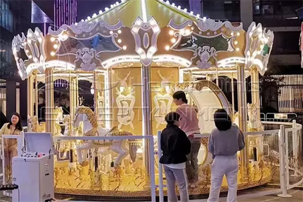 European style carousel with dreamy and coloful lights and decorations