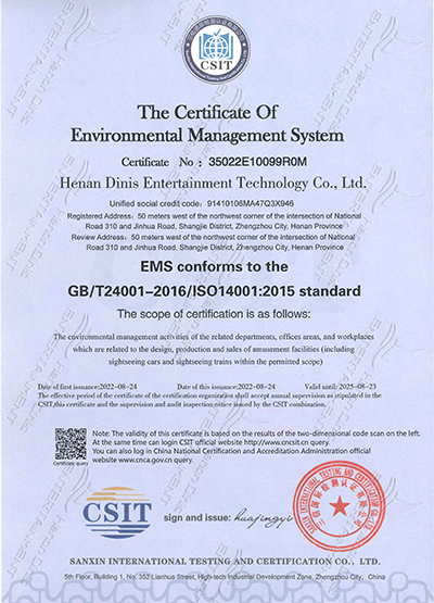 the certificate of environmental management system