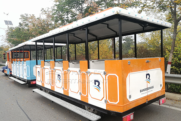 adding your logo on the adults trackless train ride's cabins