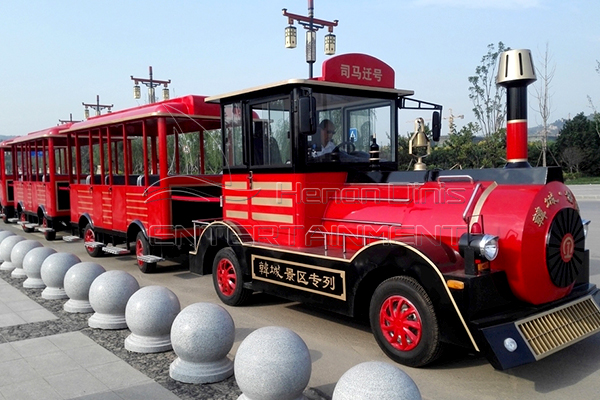 vintage large size electric trackless train amusement park ride