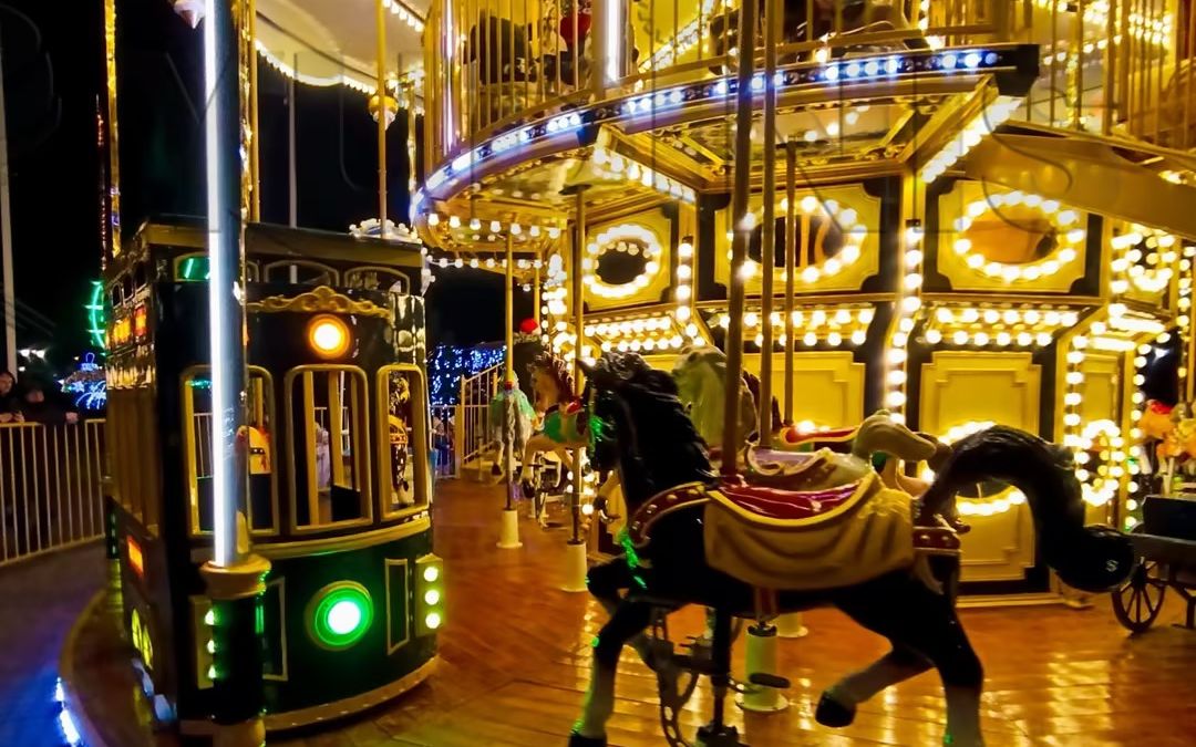 double decker carousel installed for czech traveling carnival