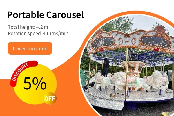 Carnival portable carousel with folding platform and wheels