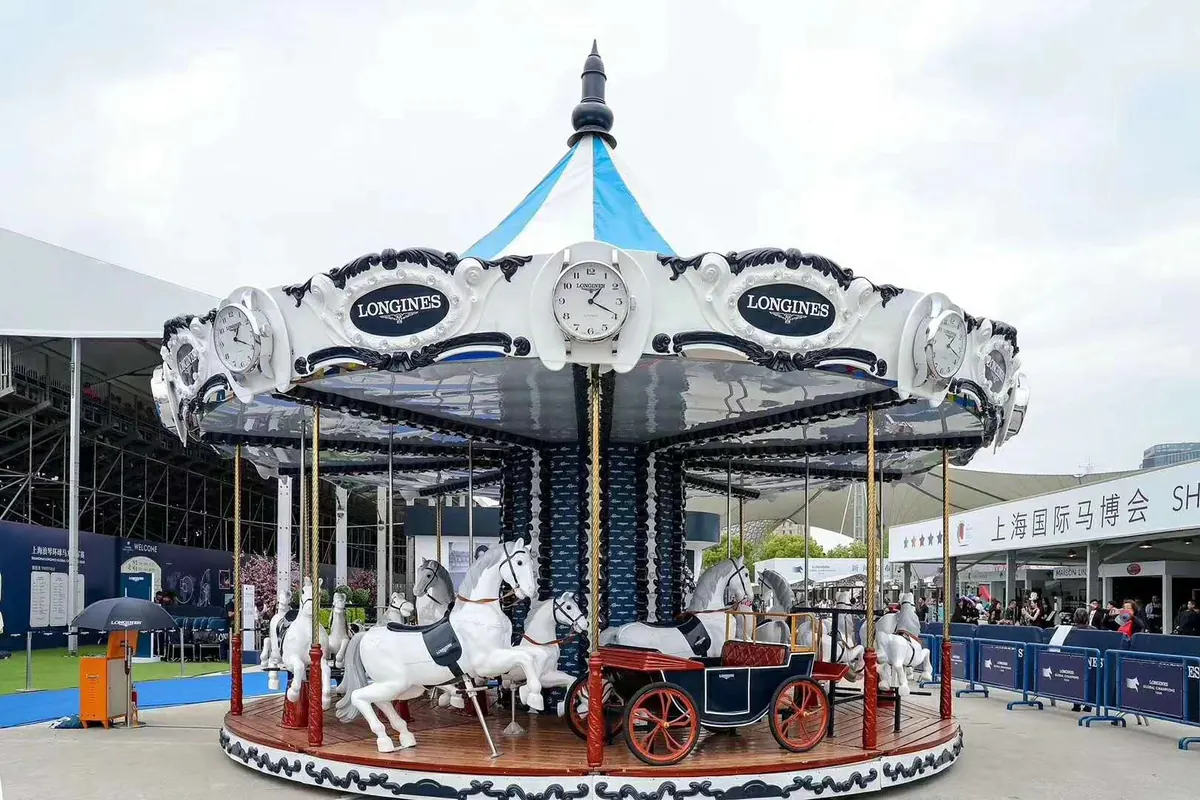 Classic European carousel merry go round in operation