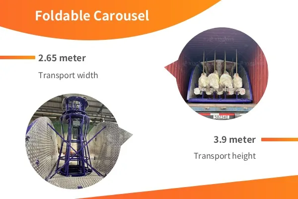 Foldable carousel horse ride prepared for road transport