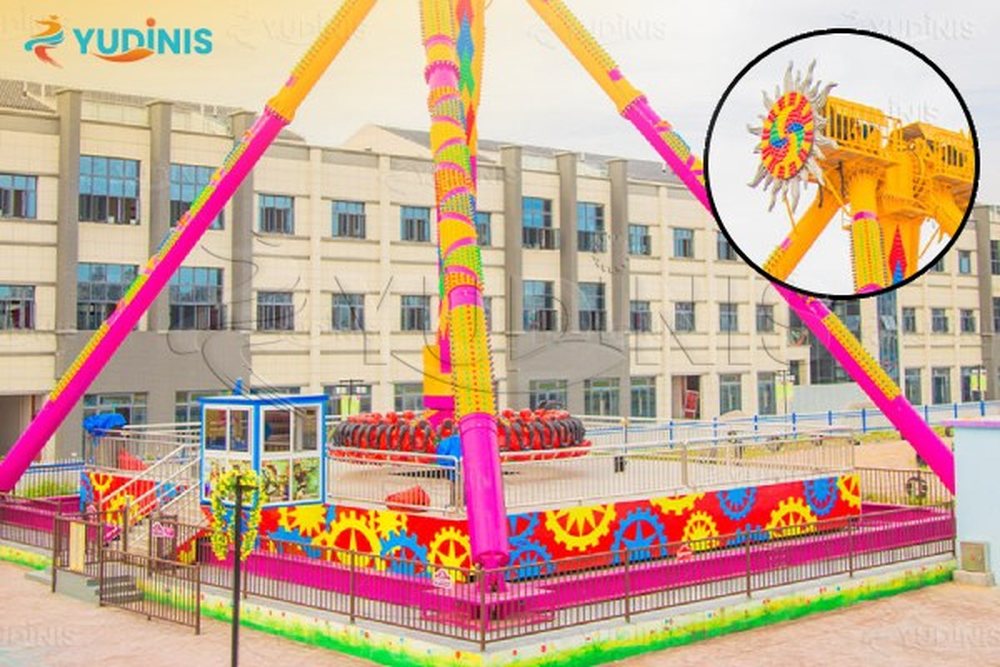 giant pendulum ride installed in an outdoor amusement park