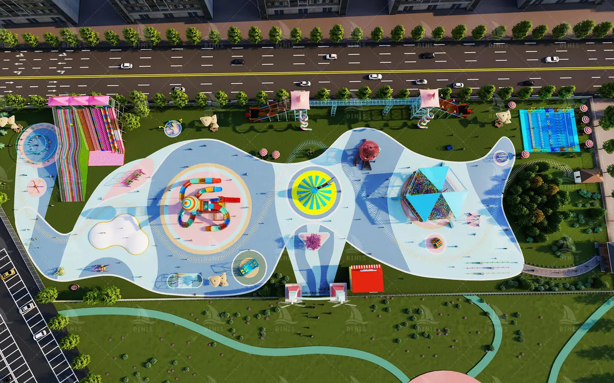 Park design layout for a 10,000 square metre park