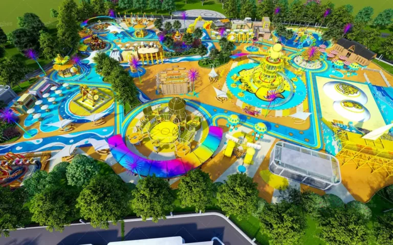 Riverside park plan rendering showing the family ride areas