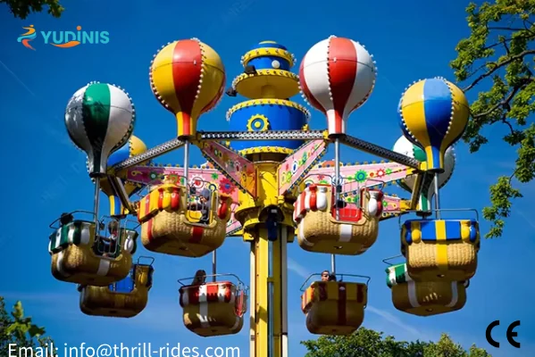 samba tower ride with balloon gondolas lifting riders