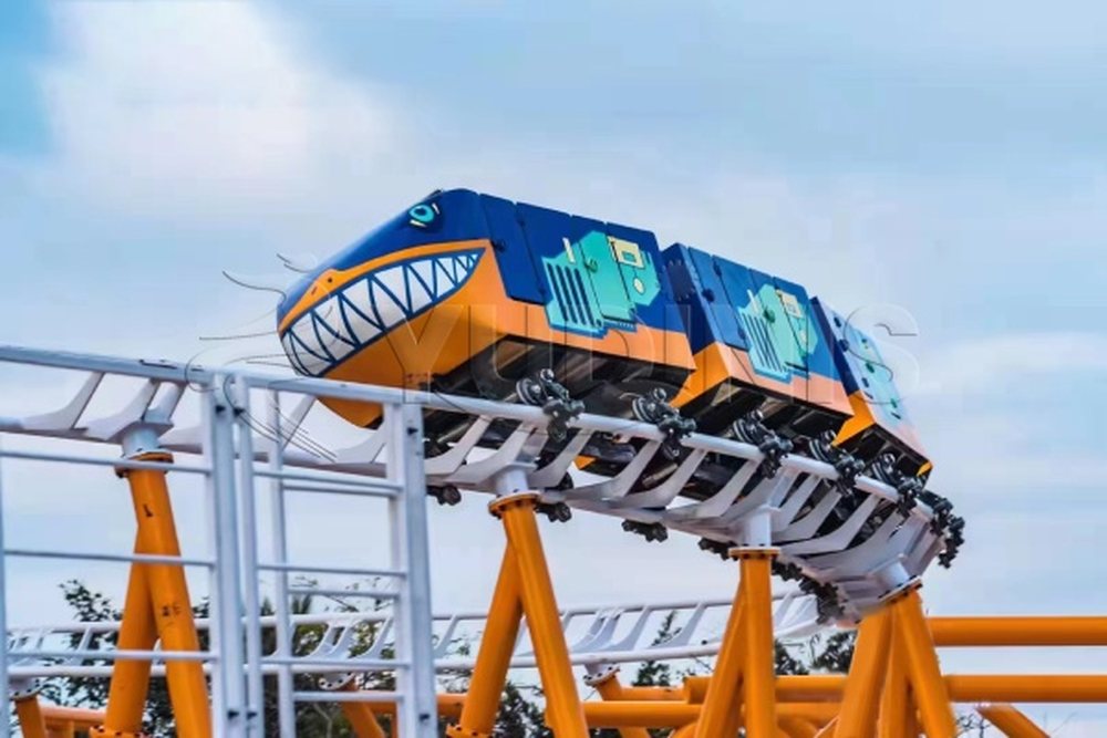 shark themed family roller coaster train for children and parents